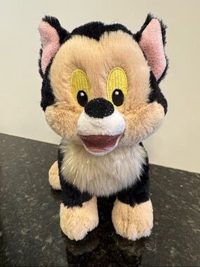 Disney Pinocchio Tote a Tail Figaro Cat Black Tan Plush Stuffed Animal Sparkle